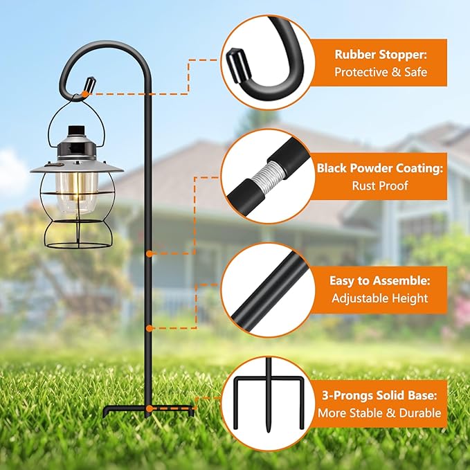 Gtongoko 24 Inch Shepherds Hooks for Outdoor 4 Pack Adjustable Garden Hooks for Hanging Plants, Lanterns, Bird Feeders, Solar Lights, Mason Jars, Weddings Decor, Adjustable, Black