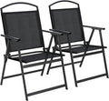 Outdoor Patio Chairs Set of 2, Folding Lawn Chairs, Black | Foldable Lightweight Dining Chairs with Armrests & Back Support, Breathable Textilene & Metal Frame for Deck, Lawn, Camping