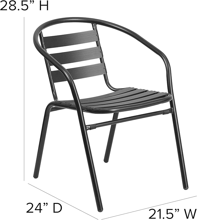 Flash Furniture Aluminum Slat Back Stacking Outdoor Restaurant Chairs, Modern Stackable Patio Chairs for Restaurants, Set of 4, Black