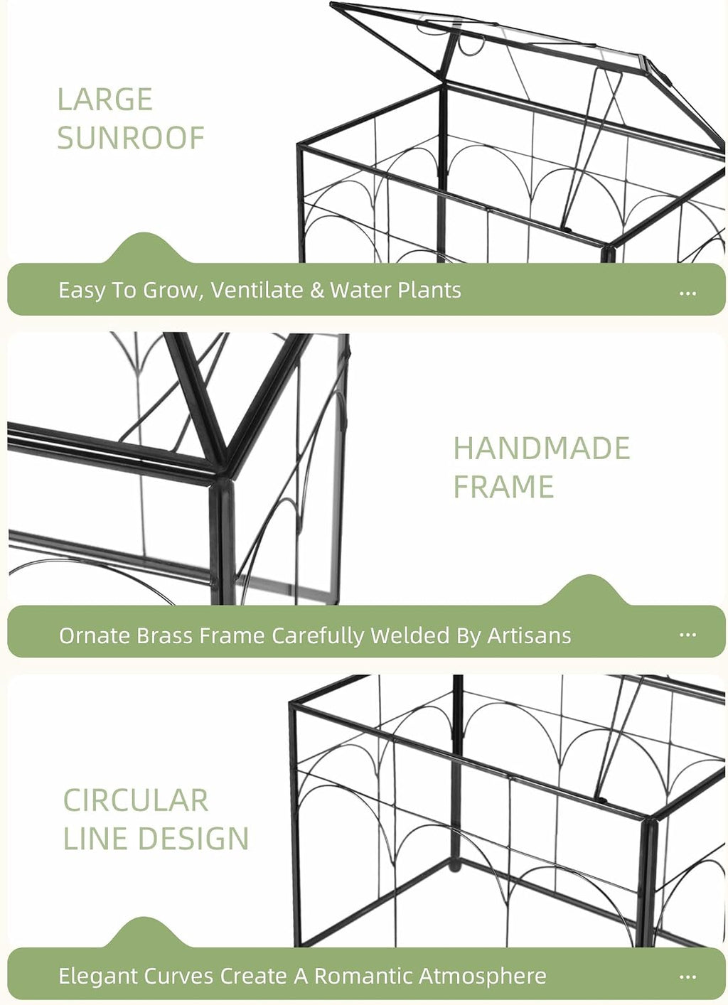 redhugo glass planter terrarium with lid, indoor display showing dimensions