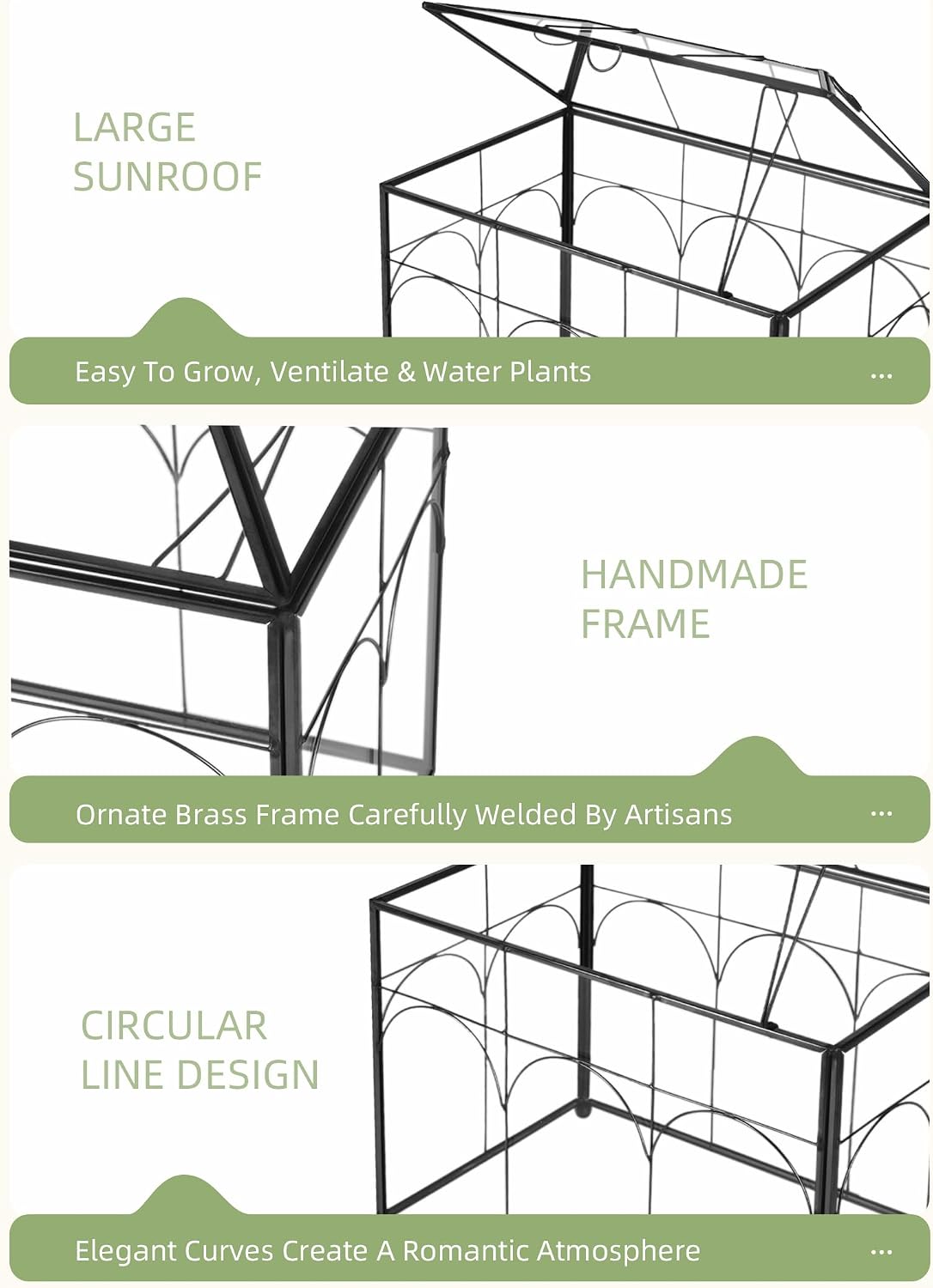 redhugo glass planter terrarium with lid, indoor display showing dimensions