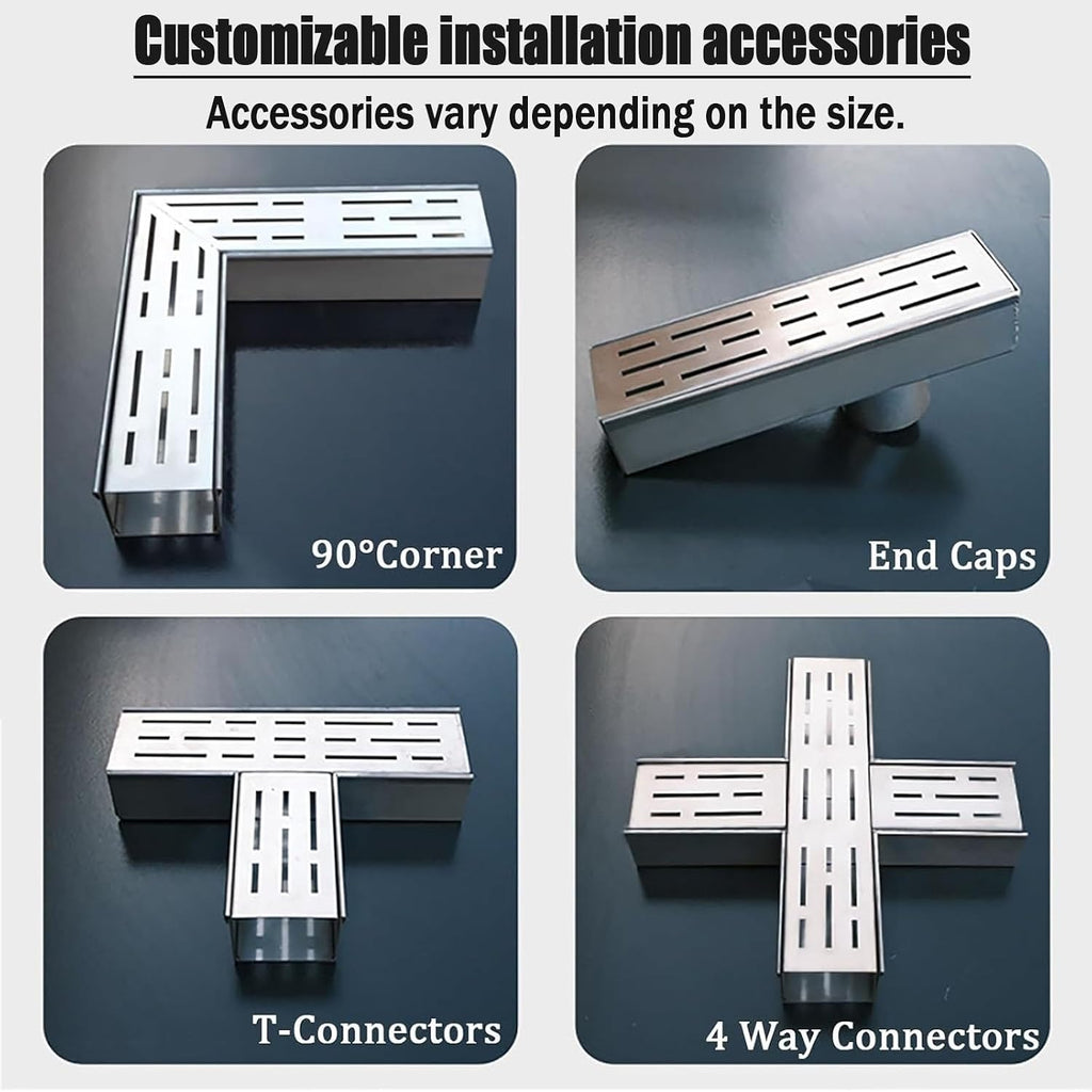 Slim Channel Drain Kit - Stainless Steel Trench Drain System for Outdoor Yard Patio & Driveway - Efficient Underground Drainage with Grate (H3*W7CM/H1.18*W2.76IN)