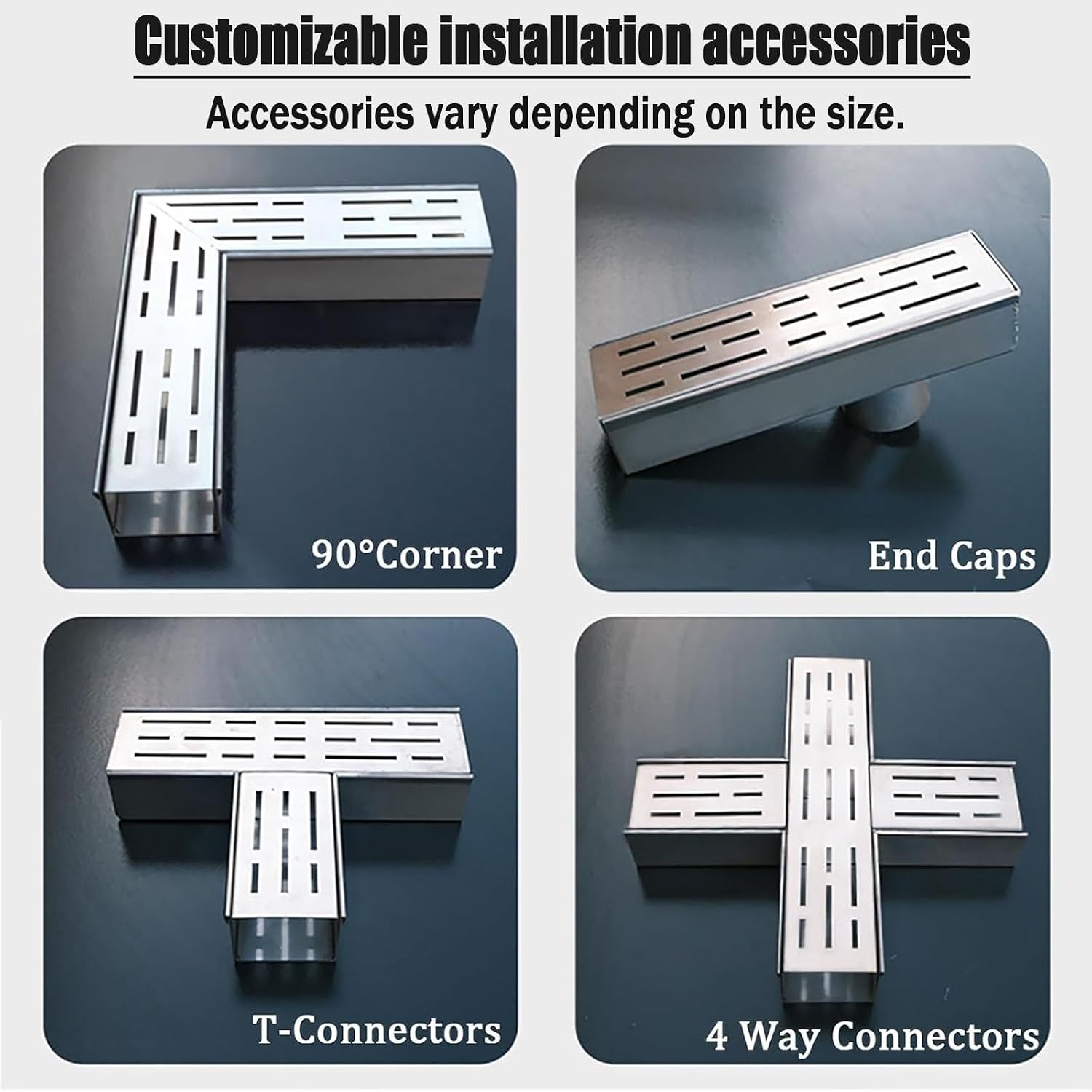 Slim Channel Drain Kit - Stainless Steel Trench Drain System for Outdoor Yard Patio & Driveway - Efficient Underground Drainage with Grate (H3*W7CM/H1.18*W2.76IN)