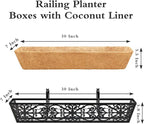2 Pack 30 Inch Window Boxes Planters Railing Planter Box with Adjustable Brackets & Coco Liners Fabric Plant Grow Bags Deck Railing Planter Boxes Balcony Hanging Flower Box for Outdoor Plants