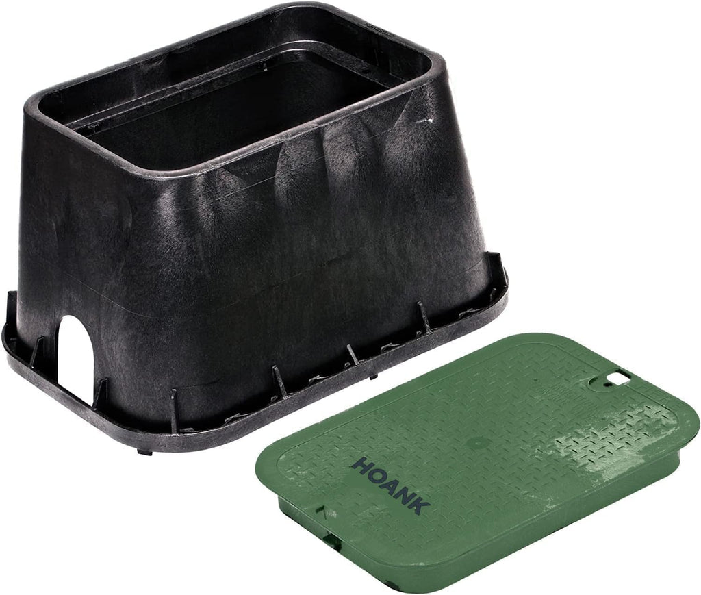 Rectangular Jumbo Valve Box and Cover, 15 in. x 22 in., 12 in. Height, Irrigation Control Valve Lettering, Black Box with Green Overlapping Cover