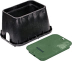 Rectangular Jumbo Valve Box and Cover, 15 in. x 22 in., 12 in. Height, Irrigation Control Valve Lettering, Black Box with Green Overlapping Cover