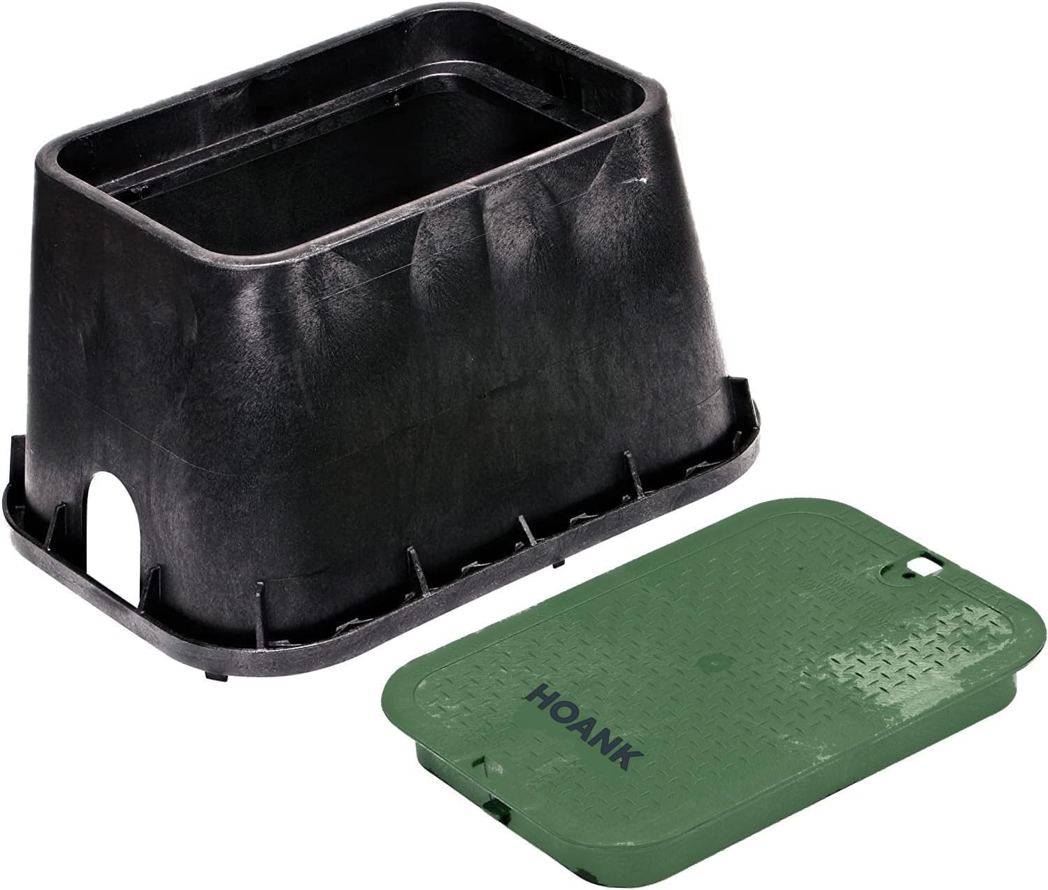 Rectangular Jumbo Valve Box and Cover, 15 in. x 22 in., 12 in. Height, Irrigation Control Valve Lettering, Black Box with Green Overlapping Cover