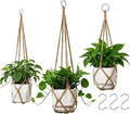 YIBOT 3 Pack Macrame Plant Hanger Indoor Hanging Planter Basket with 3 Hooks, 35"/29"/23" Crochet Plant Holder Stand No Tassels for Indoor Outdoor Boho Home Decor, Brown (POTS NOT Included)