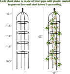 2 Pcs Garden Obelisk Trellis for Climbing Plants Outdoor 6 Ft Rose Bush Round Trellis for Pots Rustproof Metal Plant Flower Trellises for Clematis Vine Jasmine Support Outdoor Indoor