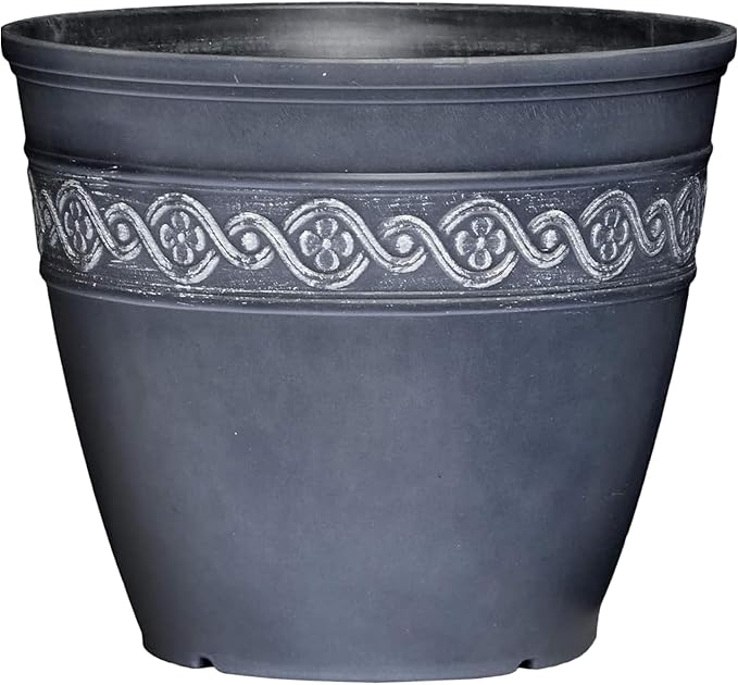Classic Home and Garden Corinthian Resin Planter Pot - Outdoor & Indoor Plant Pot - Round Planter for Plants & Flowers (8" Storm Gray, Pack of 1)