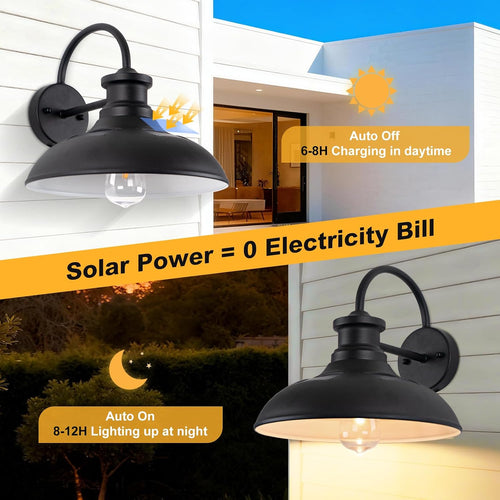 12" solar barn light outdoor, dusk to dawn shown in use
