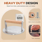 Stainless Steel Burger Smasher, 6 Inch Heavy Duty Grill Press with Wood Handle, 1.7 lb Solid Cooking Weight Press for Flat Top Griddle, Meat Press for BBQ, Fish, Chicken, Bacon & Steak