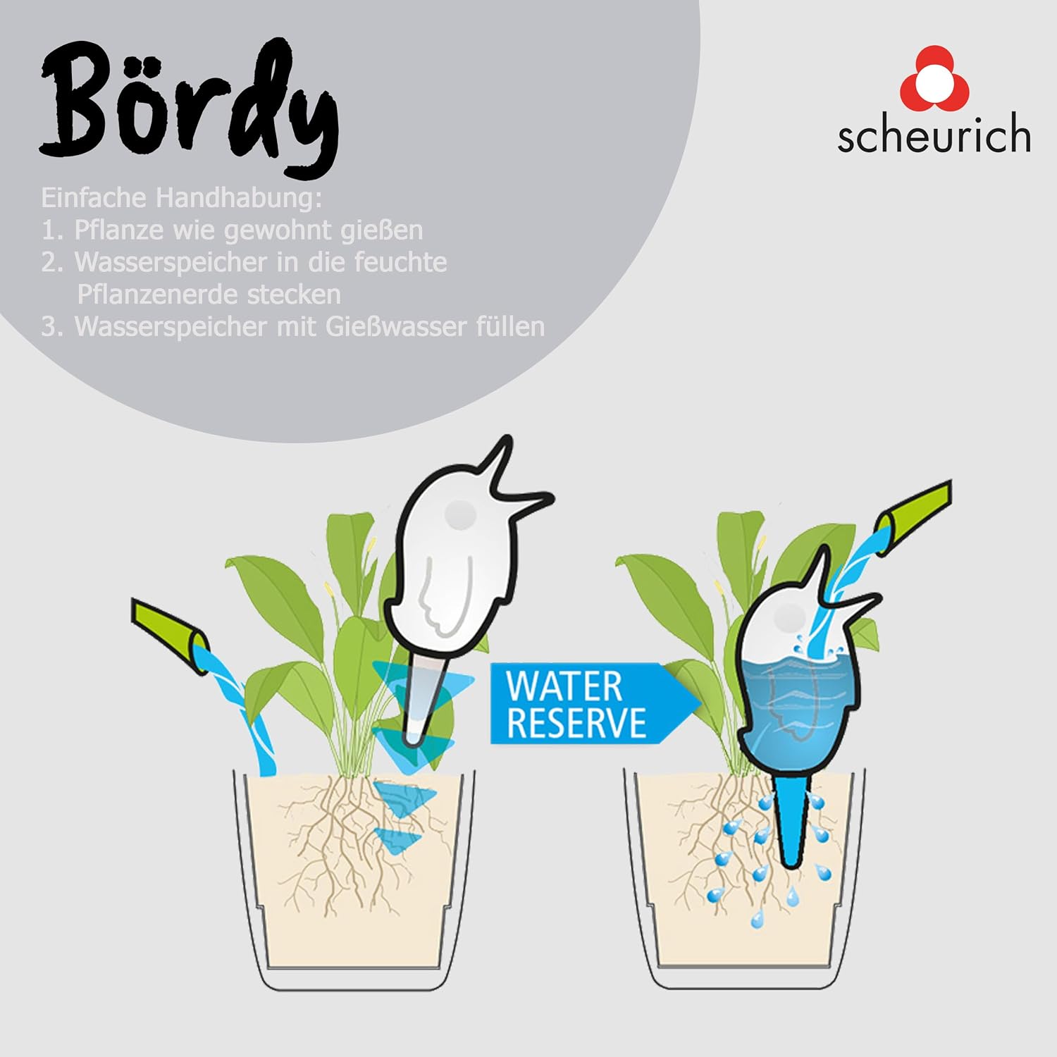 Scheurich Bördy M, Waterreserve Water Dispenser Made of Plastic and Clay Cone, Orange, 20 cm High, 0.22 L Vol.