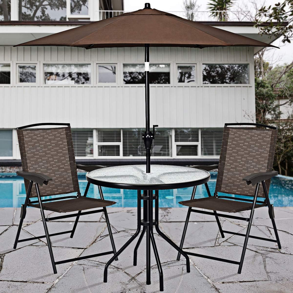 Goplus Folding Sling Chairs Sets of 4 w/Armrests & Adjustable Back | Portable Chairs for Patio Garden Pool Outdoor & Indoor