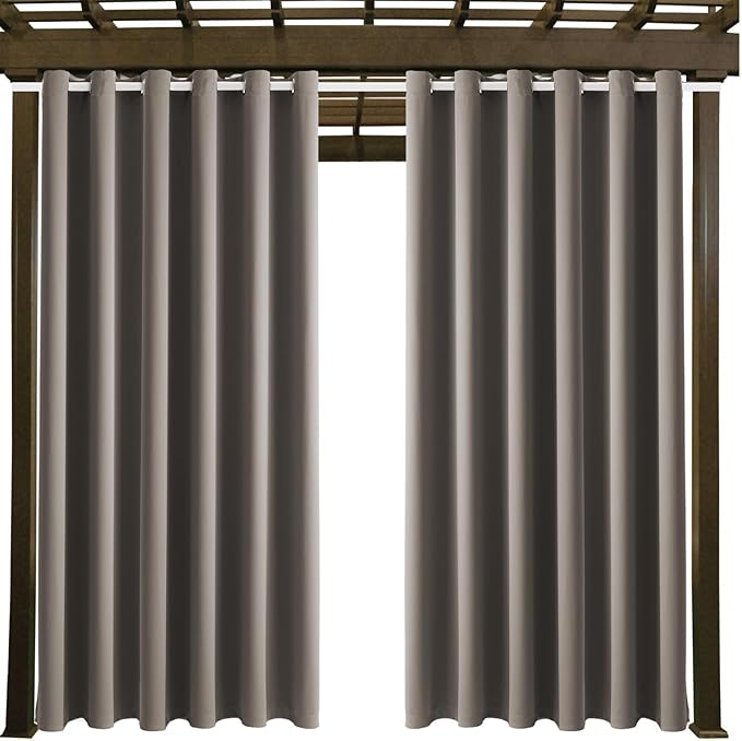 DIVA EN CAMINO DEC Outdoor Patio Curtain Waterproof Darkening Thermal Insulated Indoor Curtains for Bedroom, Porch, Living Room, Pergola, Cabana, W84 x L108, Taupe, Set of 2 Panels