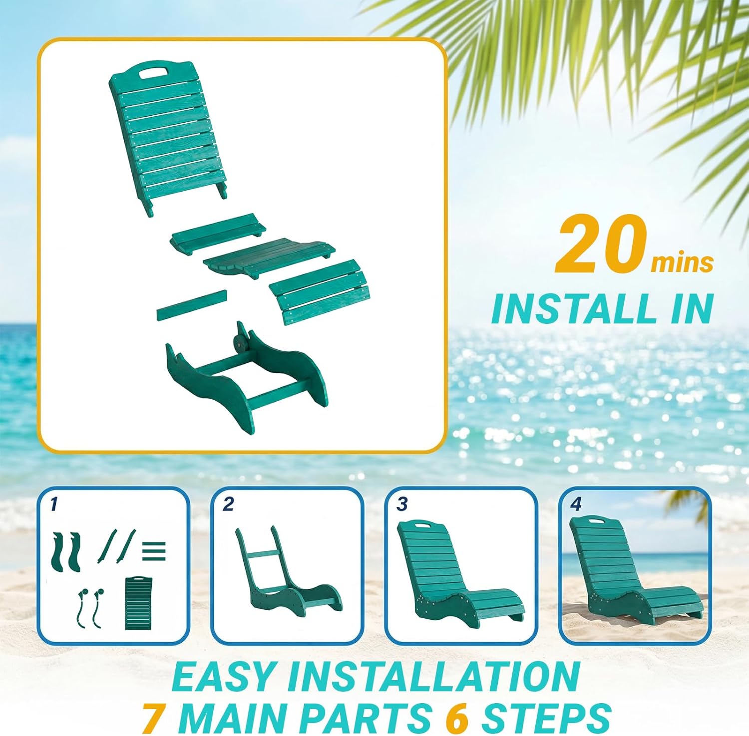 Skybright HDPE Pool Lounge Chairs Set of 2, in-Pool Chaise Lounge Outdoor with Wheels, S Shape Patio Sun Shelf Lounger for Poolside, Deck, Patio, Beach