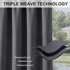RYB HOME Extra Wide Outdoor Curtains for Patio Waterproof Heavy Duty Thermal Insulated in Summer Full Coverage Privacy for Porch, Cabana & Pool, W120 x L95, Grey, 1 Panel