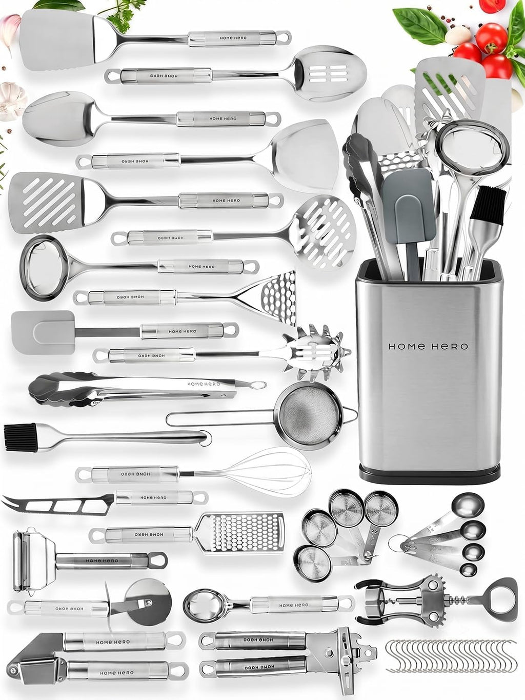 home hero 54-piece stainless steel kitchen utensils set, main product view