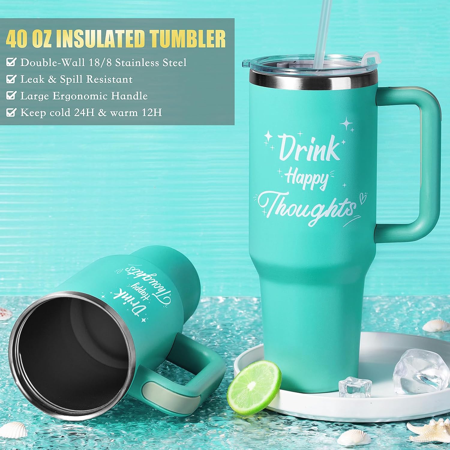 Birthday Gifts for Women, Self Care Get Well Soon Gift Baskets for Mom Her Sister Wife Girlfriend Ocean Relaxing Spa Care Package w/Blanket 40 OZ Tumbler Unique Thinking of You Inspirational Gift