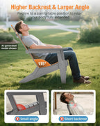 YEFU Adirondack Chairs Set of 2:Oversize Folding - 400lb Weight Capacity - Plastic Adirondack Chairs - High Back Like Wooden - All-Weather Use for Outdoor/Patio/Fire Pit/Garden/Camping - (Grey)