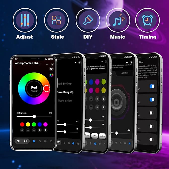 KSIPZE 50ft Outdoor led Strip Lights Waterproof IP68, RGB Outdoor led Lights with Button & Bluetooth App Control, Music Sync, Timer, Exterior Led Rope Lights for Decor Balcony, Roof, Garden, Pool