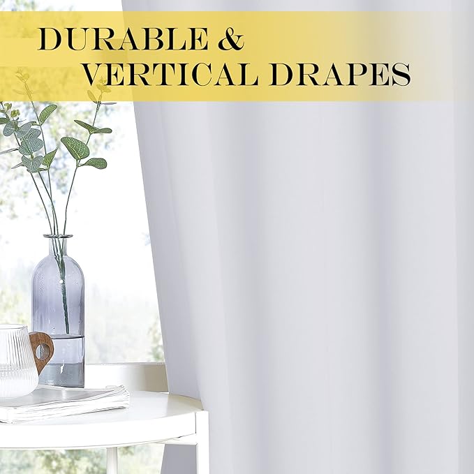 NICETOWN Room Darkening Extra Long Curtain Drape - (52W x 120L inch, Greyish White, 1 PC) Ring Top Thermal Insulated Window Treatment Drape for Living Room