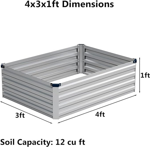 4x3x1 ft(2 Pack) Galvanized Raised Garden Bed,Outdoor Planter Box Metal Patio Kit Planting Bed for Vegetables Flowers and Succulents,Silver