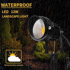 Warm White Spotlight, 12W 3000K Landscape Spot Lights, IP65 Waterproof Garden Lighting, Metal Case COB LED Lights for Lawn Lamp US 3- Plug Yard Christmas Decoration with Stakes(1 Lights)