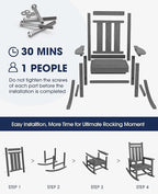 KINGYES Oversized Outdoor Rocking Chair Set of 4, All-Weather Patio Rocking Chairs for Porch, HDPE Outdoor Patio Rockers with High Back & Wide Seat for Garden, Lawn, Gray