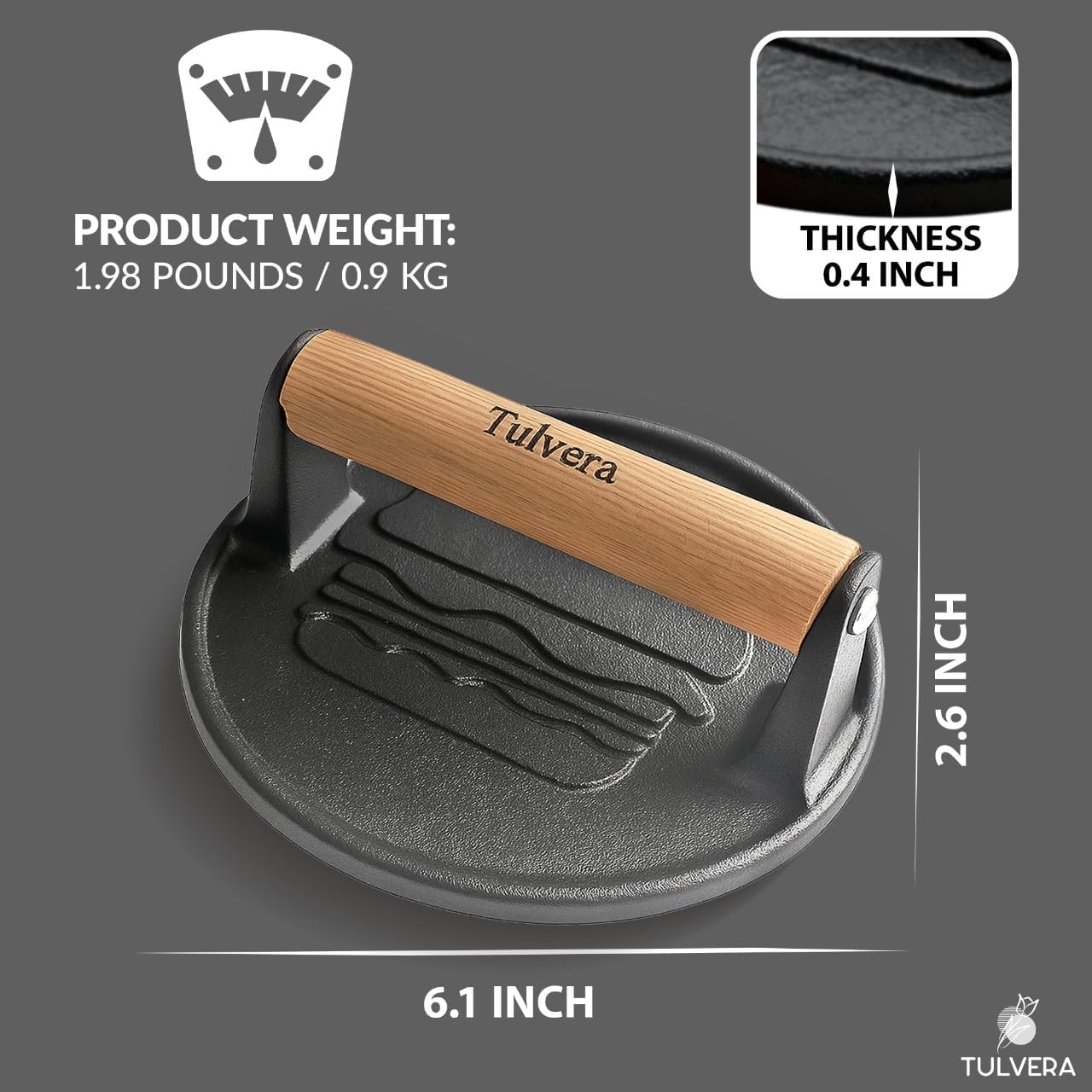 Smash Burger Press | Cast Iron Hamburger Smasher Tool | Flat-Edge Meat Press for Hamburgers, Bacon, Outdoor Kitchen | Griddle & Grilling Accessories | Pre-Seasoned | 6.1”