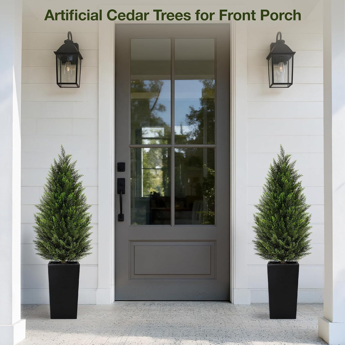 5ft artificial cedar topiary trees 2 pack, tall, close-up detail