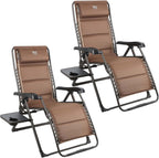 Timber Ridge Aluminum Zero Gravity Chair Set of 2, 350 lb Capacity Each | Padded Foldable Lounger with Side Table and Sliding Headrest; Reclines from 0° to 170° for Camping, Lawn, Patio or Indoor Use