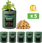 Delxo 5 Pack 10 Gallon Potato Grow Bags, Garden Planting Growing Bag with Flap, Double Layer Breathable Nonwoven Cloth for Potatoes/Planter/Vegetable/Tomato Fabric Pots with Handles Green