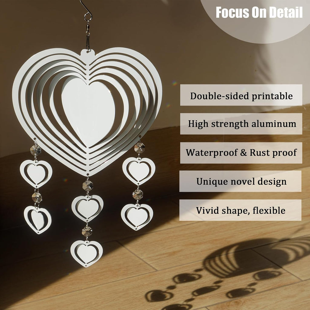 4Pack 8inch Sublimation Wind Spinner Blanks 3D Aluminum Metal Wind Sculpture Kinetic Spinners for Yard and Garden Indoor Art Ornaments Hanging Decoration (Heart Pendant)