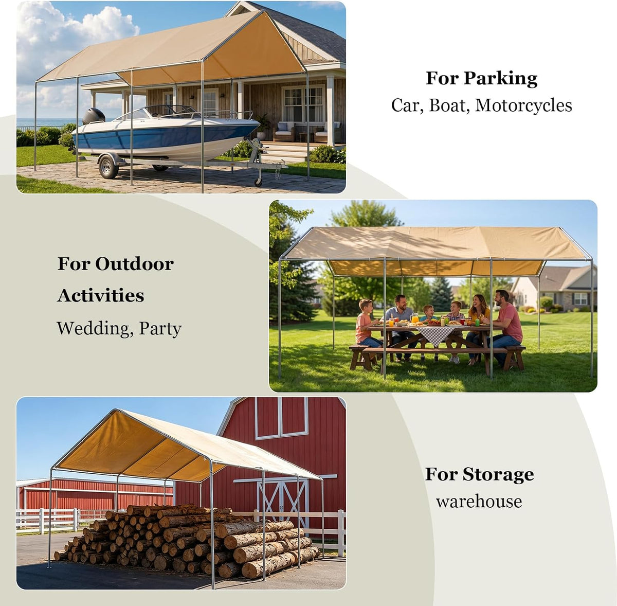 carport, 12x20ft heavy duty portable garage, car port showing dimensions