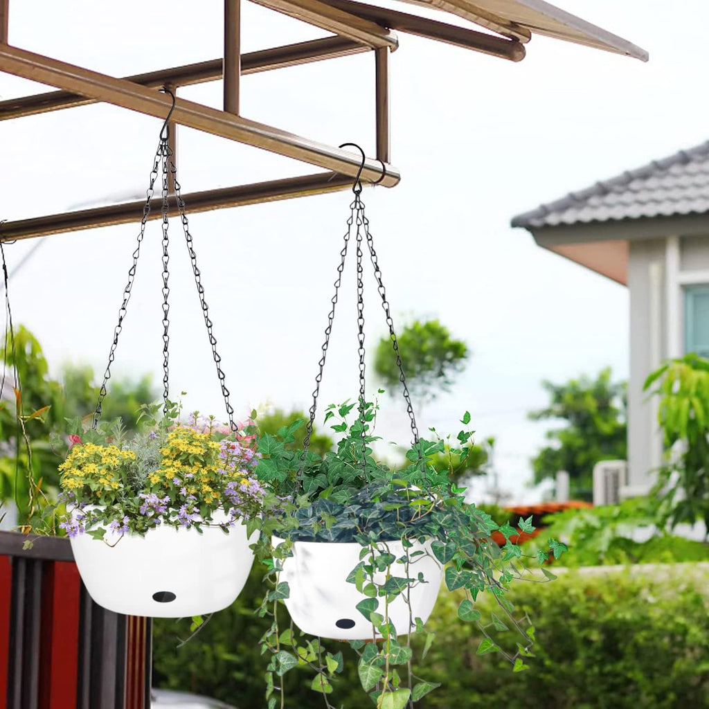 sungmor self watering hanging planter for indoor plants, front angle view