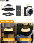Solar Post Cap Lights for 4x4 & 3.5x3.5 Posts, IP55 Waterproof Deck Lights Solar Powered, 3 Color Modes Fence Caps for Wood Vinyl Mailbox Railing Patio