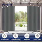 PureFit Outdoor Curtains for Patio Waterproof Weatherproof, UV Resistant Outside Curtains for Gazebo, Front Porch, Pergola, Sun Blocking Privacy Curtain, 52W x 120L inch, 1 Panel, Gray
