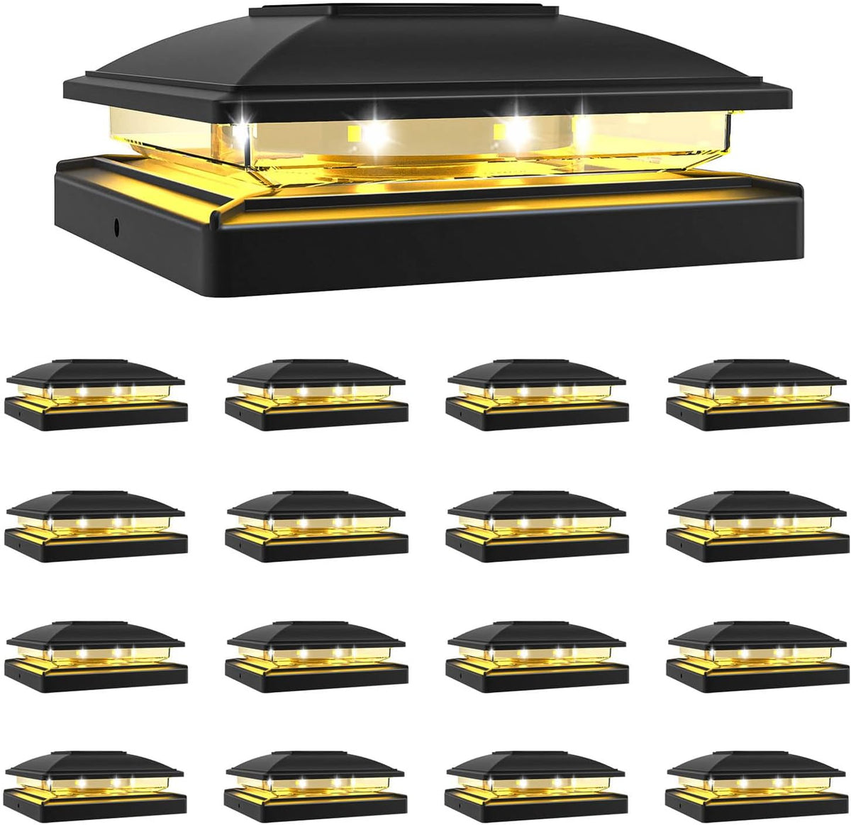 volisun black solar post cap lights, warm white, main product view