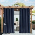 NICETOWN 2 Panels Fixed Outdoor Curtains for Patio Waterproof, Top & Bottom Grommet & Back Tab Windproof Drapes Thermal Insulated Blackout Outdoor Drapes for Gazebo, W52 x L72, Navy Blue, 2 Panels