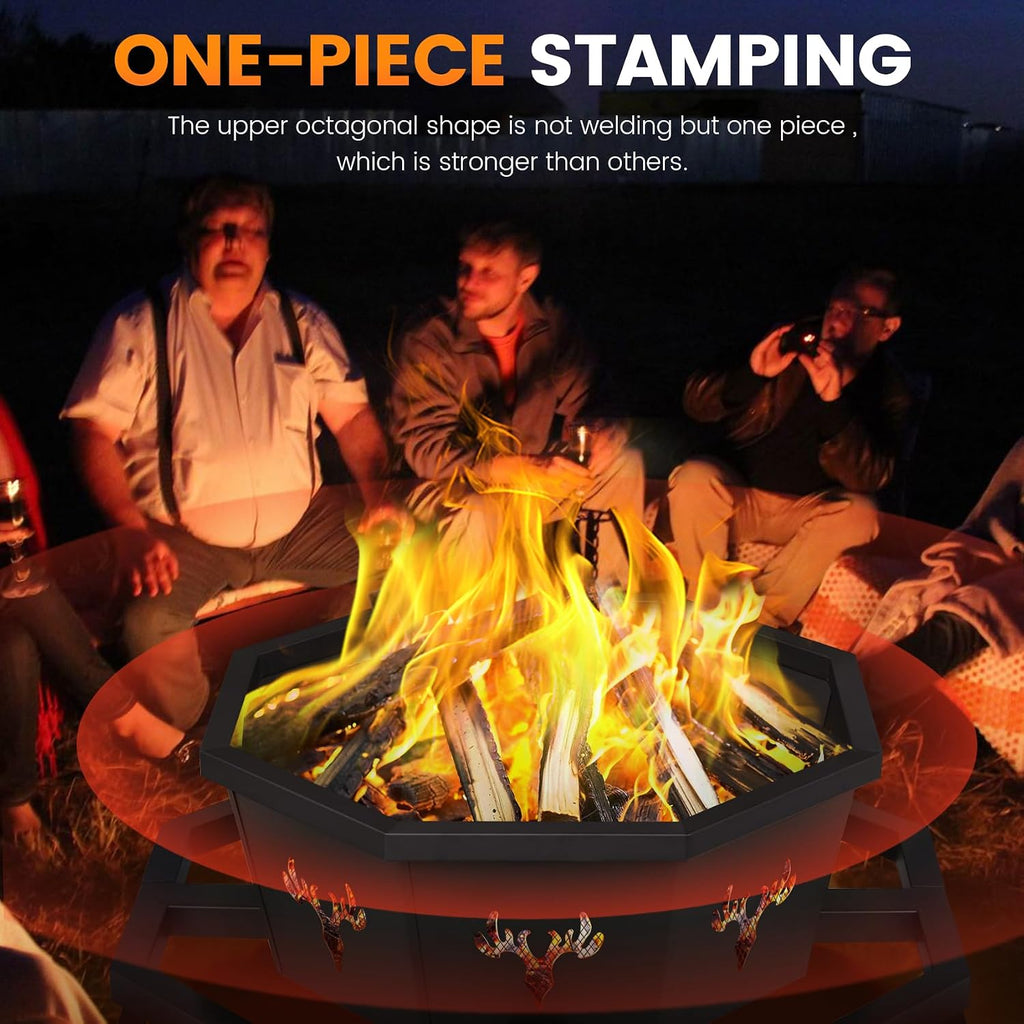 boinn 35 inch octagonal outdoor fire pit, fire showing dimensions
