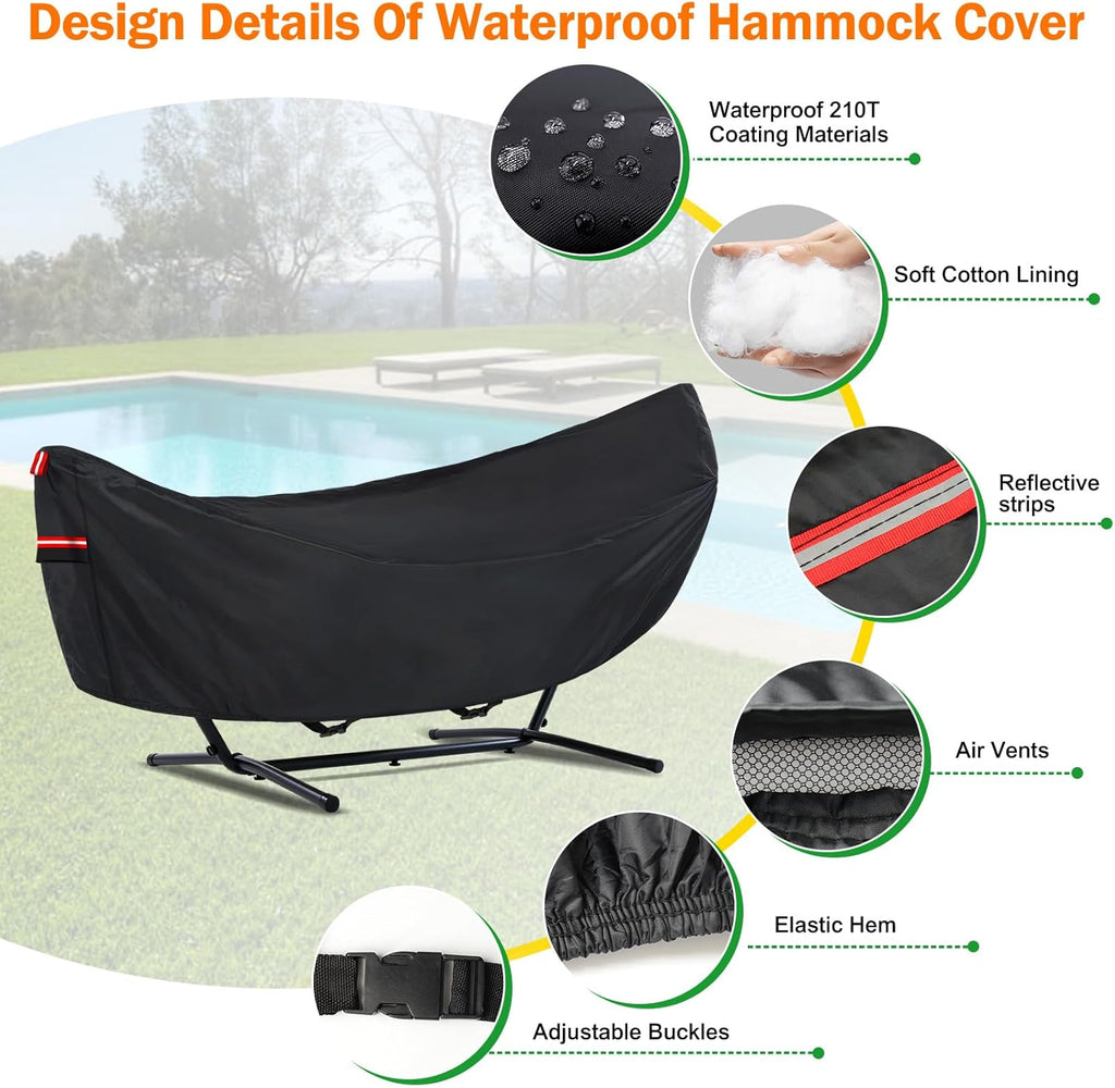6 Layers Waterproof Hammock Cover for 11-12ft Hammock Stand | Sun Rain UV Dust Snow Protection Outdoor Hammock Cover with Windproof Straps & Soft Cotton Lining for 11-12ft Stand