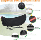 6 Layers Waterproof Hammock Cover for 11-12ft Hammock Stand | Sun Rain UV Dust Snow Protection Outdoor Hammock Cover with Windproof Straps & Soft Cotton Lining for 11-12ft Stand