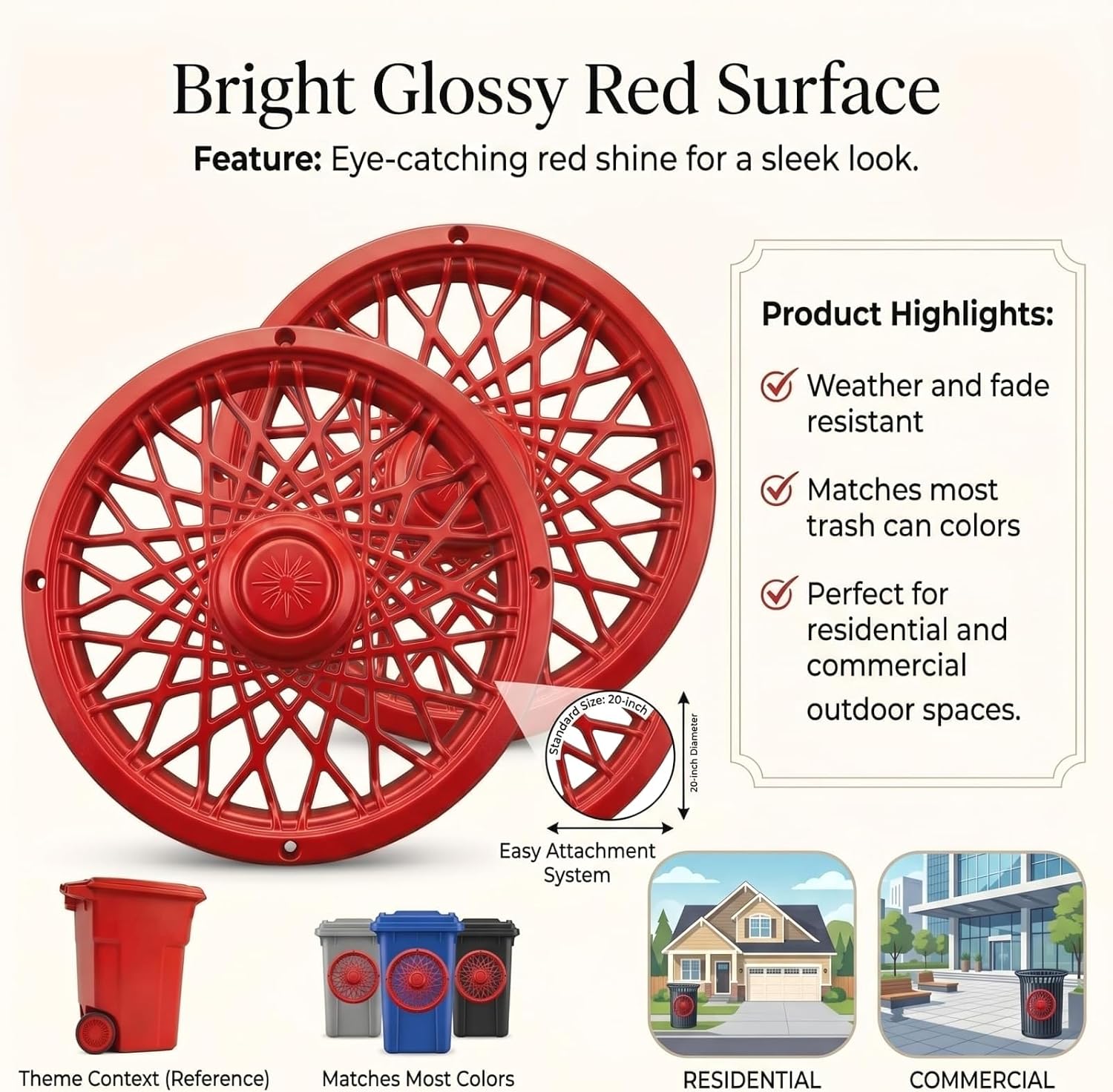 Trash Can Wheel Rims Set of 2, Decorative Covers for Garbage Bins (Gold)