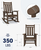 KINGYES Oversized Outdoor Rocking Chair Set of 2, All-Weather Patio Rocking Chairs for Porch, HDPE Outdoor Patio Rockers with High Back & Wide Seat for Garden, Lawn, Coffee