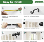 2 Pack Black Curtain Rods for Windows 48 to 84, 1 Inch Adjustable Heavy Duty Long Window Curtain Rod with End Caps, Modern Indoor Outdoor Drapery Rods for Patio Bedroom, Size 32" - 90"