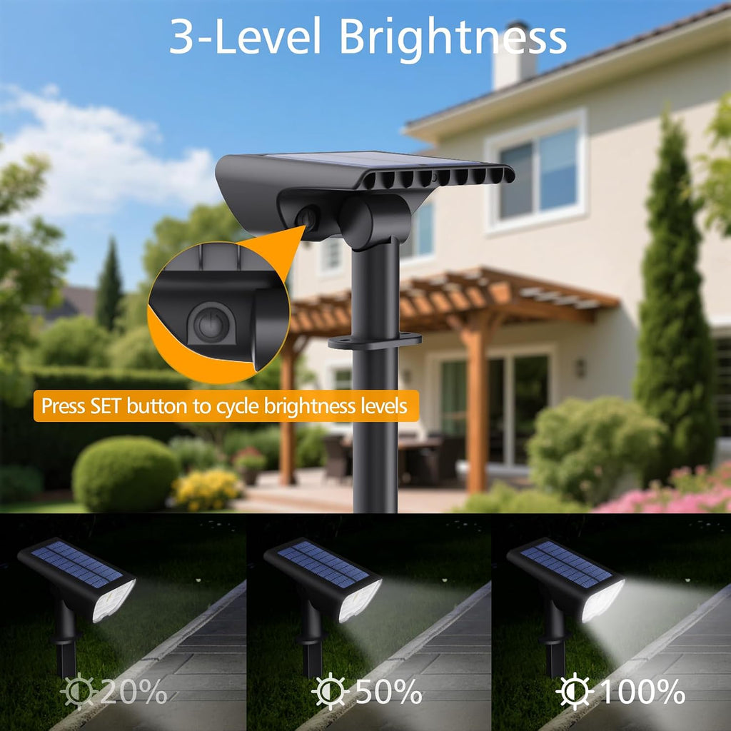 RUIKORING 73 LED Solar Spot Lights Outdoor Waterproof, Cool White, 1 Pack | Landscape Spotlight with 3 Lighting Modes, Dusk to Dawn Auto On/Off, 2-in-1 Wall & Ground Mount for Yard, Garden & Pathway