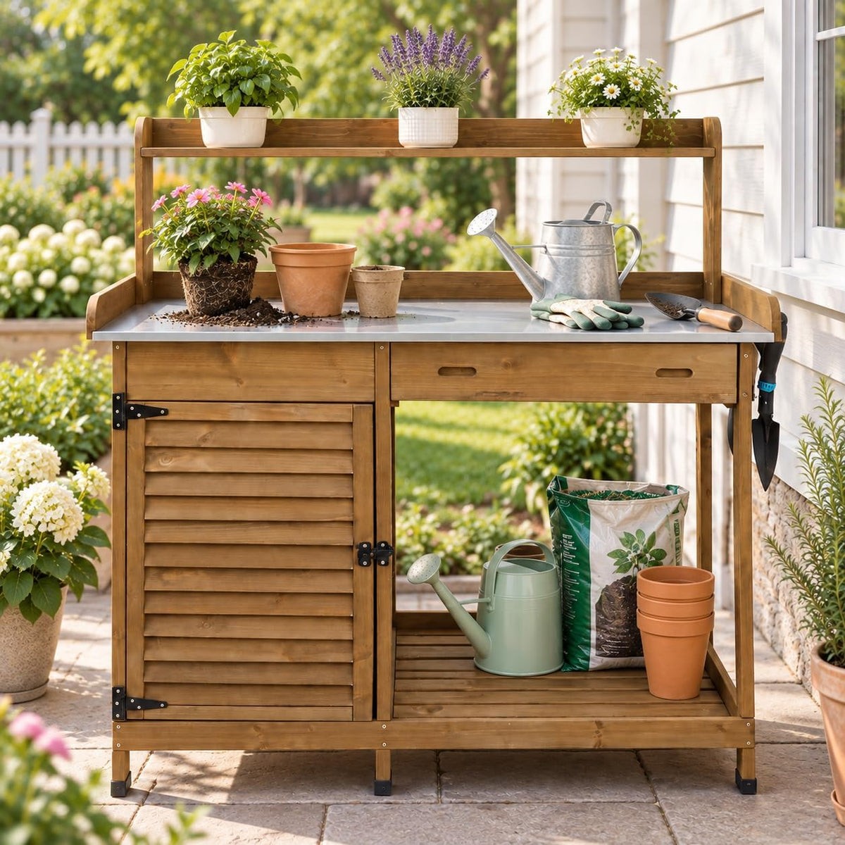 ketive outdoor potting bench with storage, 41-inch metal, main product view