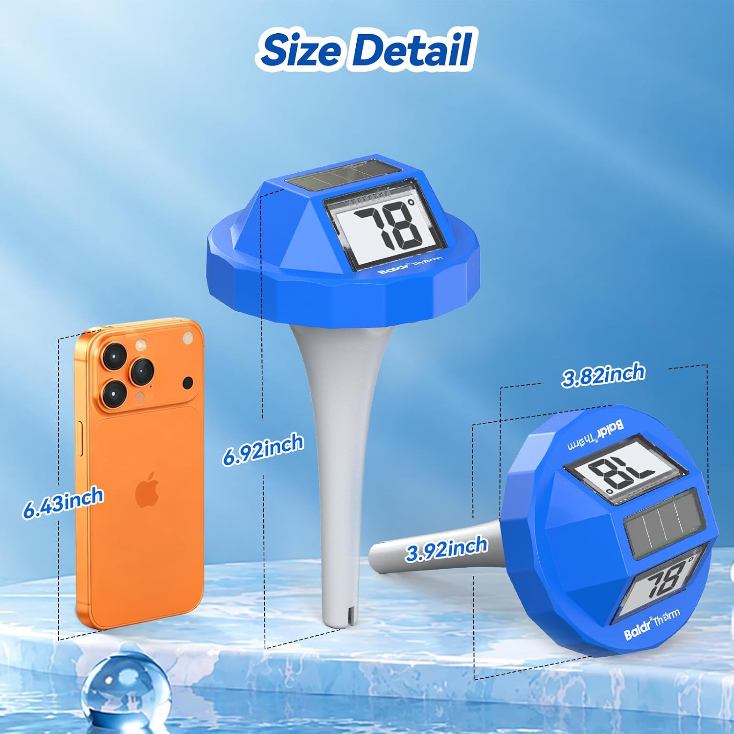 Pool Thermometer Swimming Floating | Digital Water Thermometer Sensor | Solar Powered | Easy Read | Anti-Fog, for Hot Tub, Spa & Ice Bath