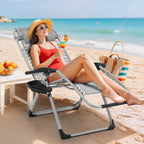 Magshion Zero Gravity Reclining Patio Camping Lounge Chair, Grey | w/Removable Cushion, Side Tray & Cup Holder, Adjustable Folding Anti Gravity Recliner for Indoor and Outdoor